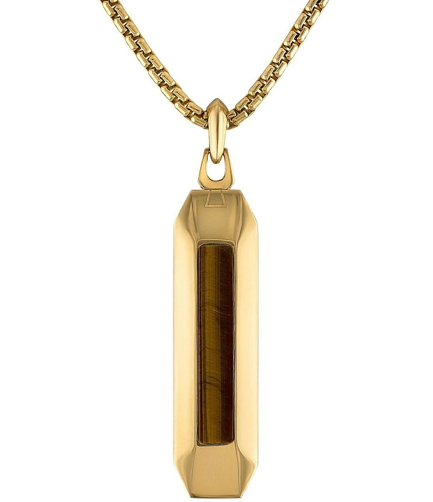 Bulova Men's Gold Tone Stainless Steel Tigers Eye Dog Tag Long Pendant Necklace