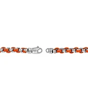 Bulova Men's Orange Leather & Sterling Silver Box Chain Line Bracelet