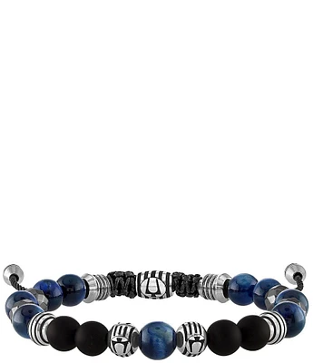 Bulova Men's Stainless Steel Blue Multi Beaded Adjustable Bracelet