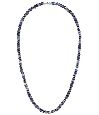 Bulova Men's Sterling Silver Blue Multi Beaded Chain Necklace