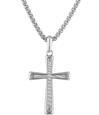 Bulova Men's Sterling Silver Cross Long Pendant Necklace