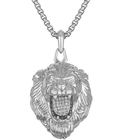 Bulova Men's Three-Dimensional Lion Head with Diamonds Stainless Steel Long Pendant Necklace