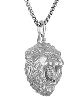 Bulova Men's Three-Dimensional Lion Head with Diamonds Stainless Steel Long Pendant Necklace