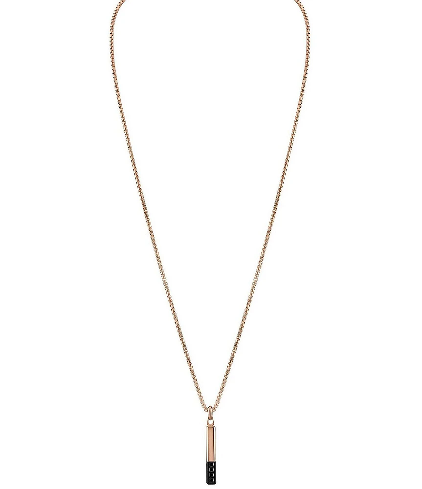 Bulova Steel Men's Rose Gold Two Tone Stainless Steel Bar-Shaped Long Pendant Necklace