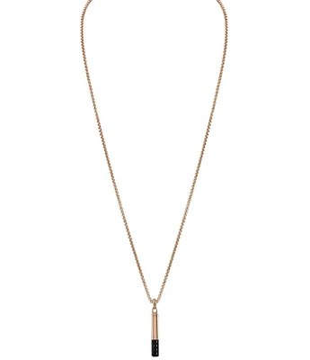 Bulova Steel Men's Rose Gold Two Tone Stainless Steel Bar-Shaped Long Pendant Necklace