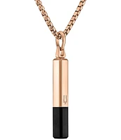 Bulova Steel Men's Rose Gold Two Tone Stainless Steel Bar-Shaped Long Pendant Necklace