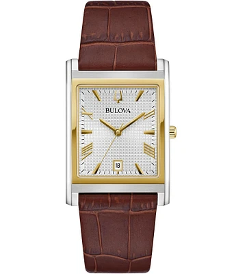 Bulova Unisex Classic Three Hand Brown Leather Strap Watch