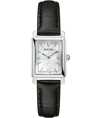 Bulova Women's Classic Two Hand Analog Black Leather Strap Watch