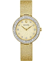 Bulova Women's Crystal Two Hand Gold Tone Stainless Steel Mesh Bracelet Watch