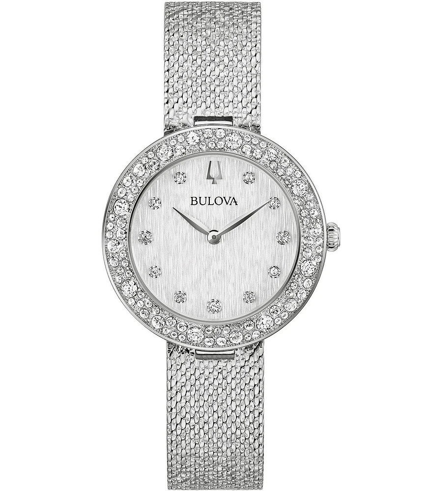 Bulova Women's Crystal Two Hand Stainless Steel Mesh Bracelet Watch