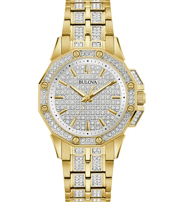 Bulova Women's Octava Crystal Quartz Analog Gold Stainless Steel Bracelet Watch