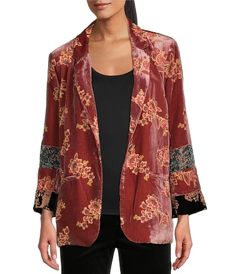 Burnout Velvet Lined Notch Collar 3/4 Sleeve Jacket