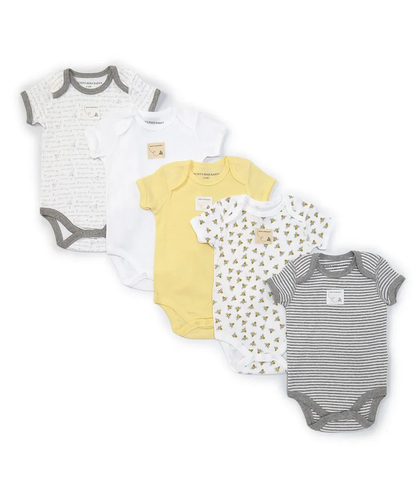 Burt's Bees Baby 3-12 Months Short-Sleeve Solid/Printed 5-Pack Bodysuits