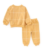 Burt's Bees Baby Boys 3-24 Months Long Sleeve Windowpane Plaid Sweatshirt & Matching Jogger Pant Set