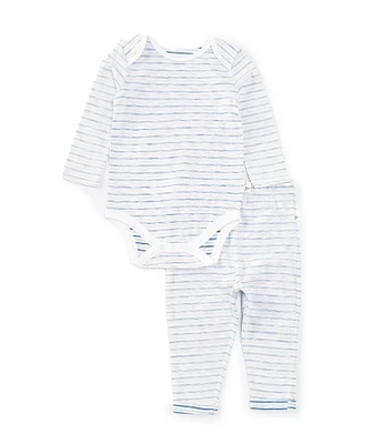 Burt's Bees Baby Boys Newborn-12 Months Long Sleeve Slub Jersey Striped Bodysuit & Pants Set