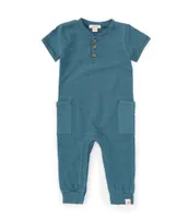 Burt's Bees Baby Boys Newborn-24 Months Dotted Jacquard Pocket Henley Coverall