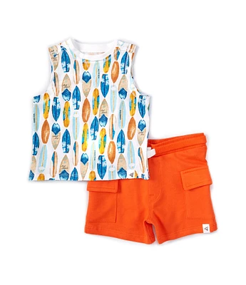 Burt's Bees Baby Boys Newborn-24 Months Fish-Printed Tank & Solid Cargo-Pocket Shorts Set