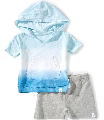 Burt's Bees Baby Boys Newborn-24 Months Short-Sleeve Double-Dip-Dye Hoodie & Solid Shorts Set