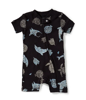 Burt's Bees Baby Boys Newborn-24 Months Short-Sleeve Mosaic Sea Animal Print Shortall