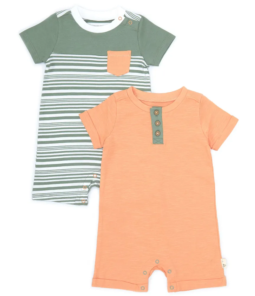 Burt's Bees Baby Boys Newborn-24 Months Stripe & Solid 2-Pack Shortall