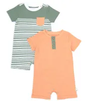 Burt's Bees Baby Boys Newborn-24 Months Stripe & Solid 2-Pack Shortall