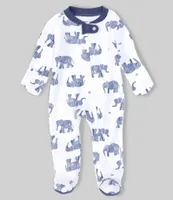 Burt's Bees Baby Newborn-9 Months Long-Sleeve Wandering Elephants Loose-Fit Footed Sleeper