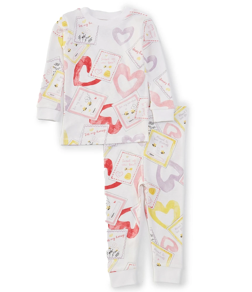 Burt's Bees Baby Girls 12-24 Months Long Sleeve Bee Mine Valentine's Day Pajama Top & Matching Pajama Pant Set