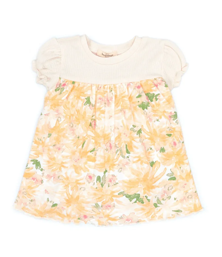 Burt's Bees Baby Girls Newborn - 9 Months Daisy Floral Ribbed Bodysuit Dress