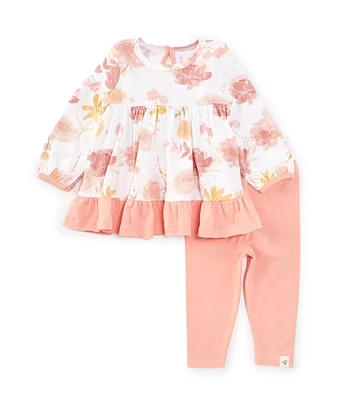 Burt's Bees Baby Girls Newborn-24 Months Balloon-Sleeve Vacay Watercolor-Floral Fit-And-Flare Dress & Solid Leggings Set