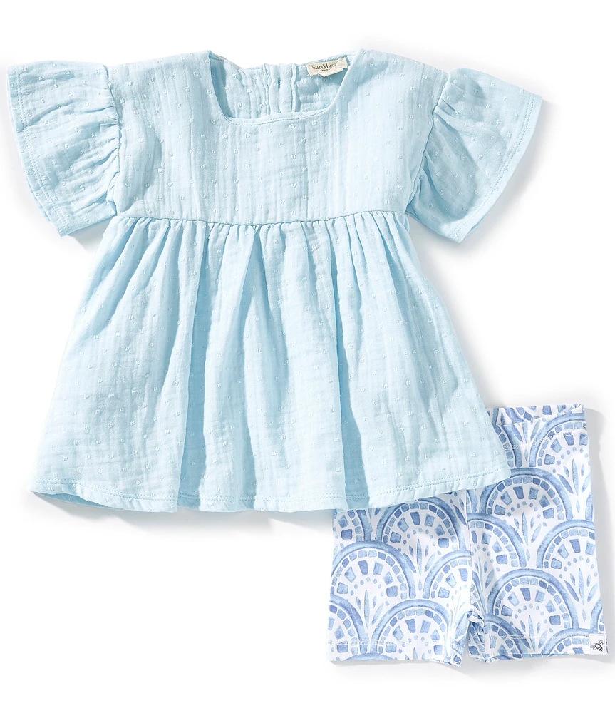 Burt's Bees Baby Girls Newborn-24 Months Bell-Sleeve Dotted Muslin Top & Printed Shorts Set