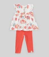 Burt's Bees Baby Girls Newborn-24 Months Flutter-Sleeve Paradise Knot-Front Tunic Top & Solid Leggings Set