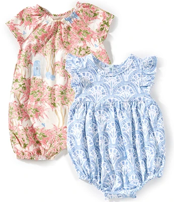 Burt's Bees Baby Girls Newborn-24 Months Flutter-Sleeve Shell-Printed Printed Bodysuit & Printed Romper Two-Pack