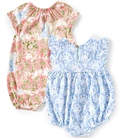 Burt's Bees Baby Girls Newborn-24 Months Flutter-Sleeve Shell-Printed Printed Bodysuit & Printed Romper Two-Pack