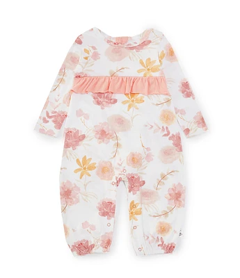 Burt's Bees Baby Girls Newborn-24 Months Long Sleeve Vacay Watercolor-Floral-Print Jumpsuit