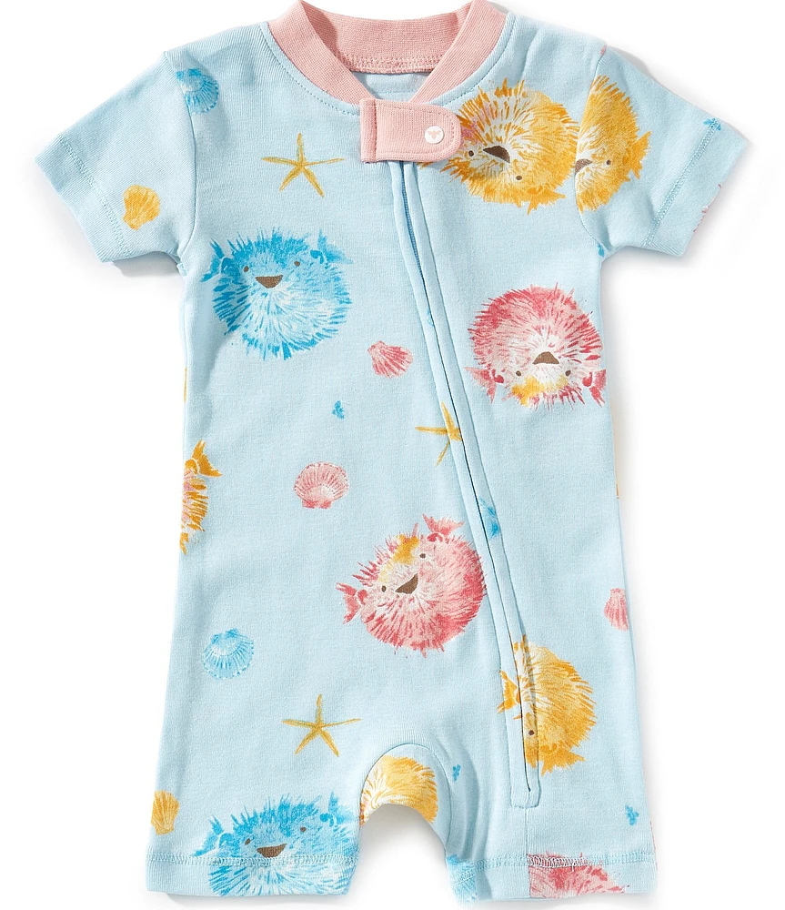 Burt's Bees Baby Girls Newborn-24 Months Short-Sleeve Puffer Fish Print Romper