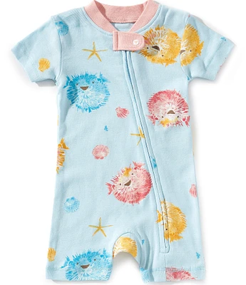 Burt's Bees Baby Girls Newborn-24 Months Short-Sleeve Puffer Fish Print Romper
