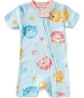 Burt's Bees Baby Girls Newborn-24 Months Short-Sleeve Puffer Fish Print Romper
