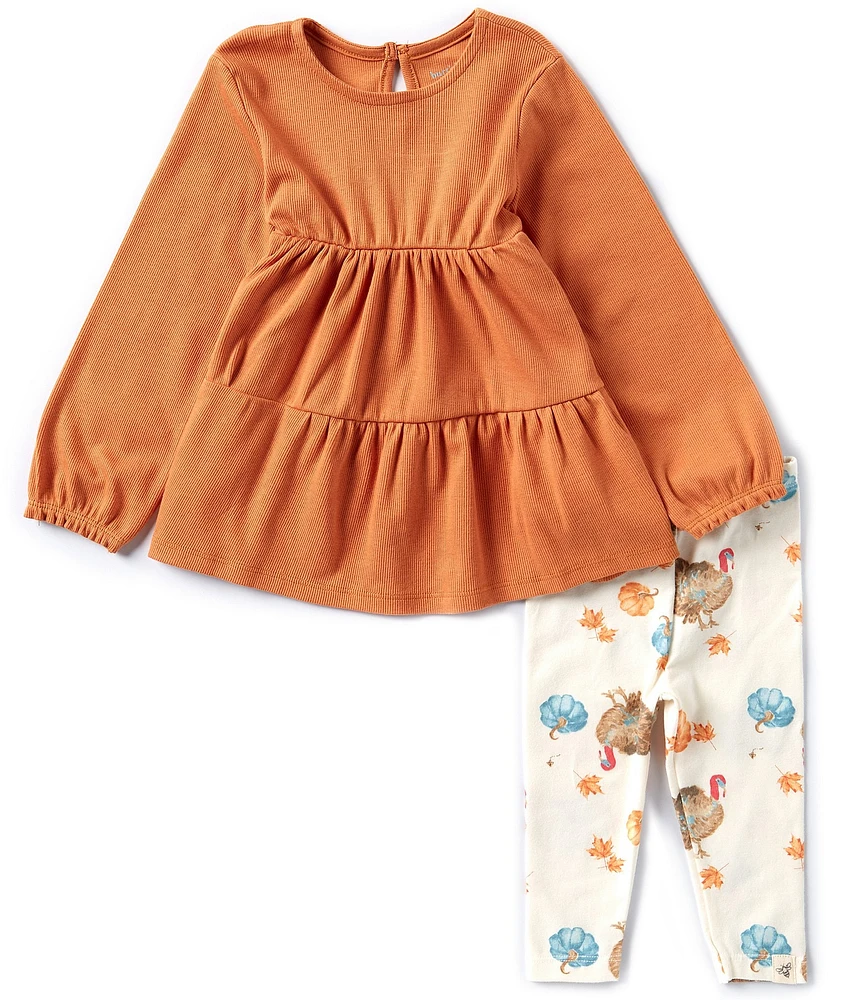 Burt's Bees Baby Girls Newborn-24 Months Turkey Time Thanksgiving Solid Tunic Top & Turkey/Pumpkin-Printed Leggings Set