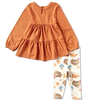 Burt's Bees Baby Girls Newborn-24 Months Turkey Time Thanksgiving Solid Tunic Top & Turkey/Pumpkin-Printed Leggings Set