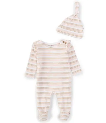 Burt's Bees Baby Girls Newborn-9 Months Coastal Stripe Flutter Footie Jumpsuit & Knot Top Hat Set