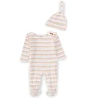 Burt's Bees Baby Girls Newborn-9 Months Coastal Stripe Flutter Footie Jumpsuit & Knot Top Hat Set