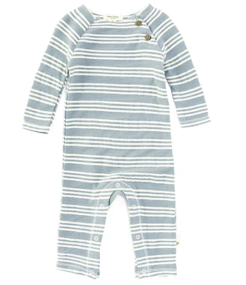 Burt's Bees Baby Girls Newborn-9 Months Raglan Sleeve Textured-Raised-Striped Jumpsuit