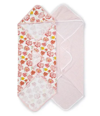 Burt's Bees Baby Girls Rosy Spring 2-Pack Hooded Towel Set