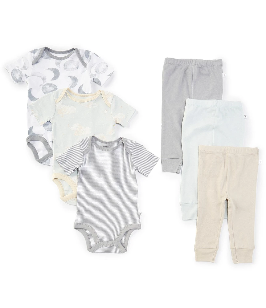 Burt's Bees Baby Newborn-24 Months Short-Sleeve Printed Bodysuit & Solid Pant 6-Piece Set