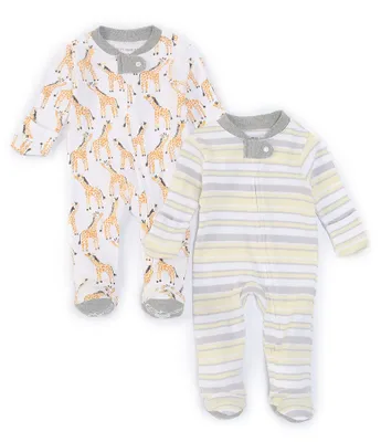 Burt's Bees Baby Newborn-9 Months Long-Sleeve Giraffes/Stripe Loose-Fit 2-Pack Footie Sleeper