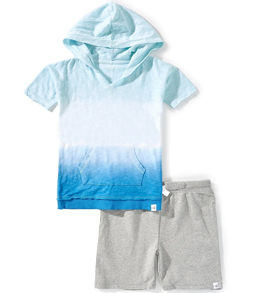 Burt's Bees Little Boys 2T-5T Short Sleeve Dip-Dye Hoodie & Solid Shorts Set
