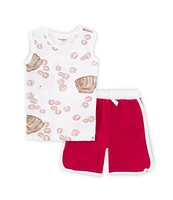 Burt's Bees Little Boys 2T-5T Sleeveless Baseball Print Tank And Shorts Set