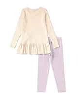 Burt's Bees Little Girls 2T-5T Long Sleeve Rib-Knit Tunic Top & Plaid Leggings Set