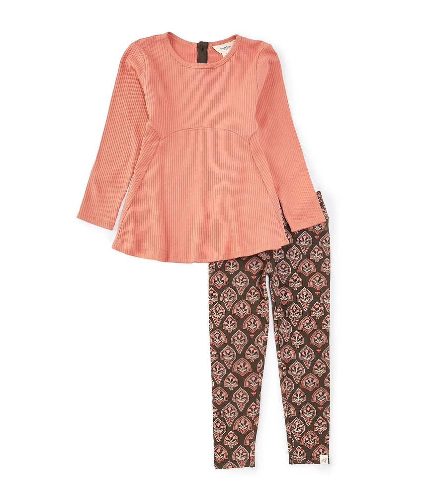 Burt's Bees Little Girls 2T-5T Long Sleeve Solid Tunic Top & Floral Arches Printed Leggings Set