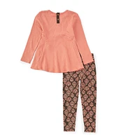 Burt's Bees Little Girls 2T-5T Long Sleeve Solid Tunic Top & Floral Arches Printed Leggings Set